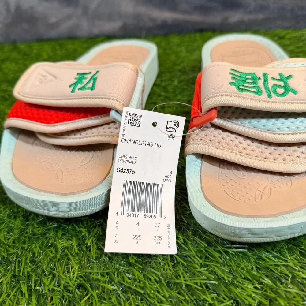 Adidas Pharrell Williams Chancler Hu Slides Kids Size 4 Mint Green Orange Strap